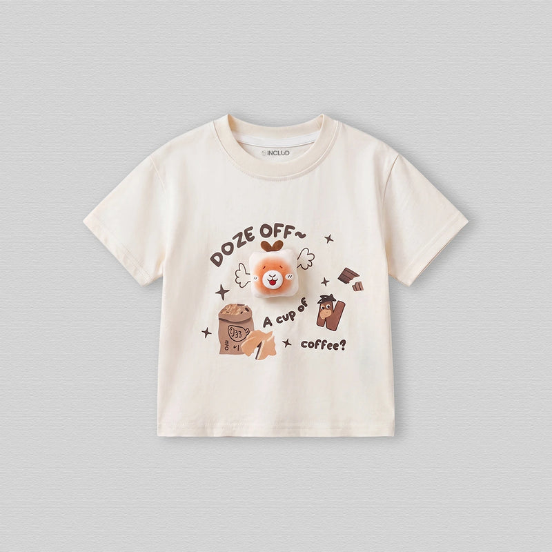 Boys Cream Typography Print Short Sleeve T-Shirt Tshirts Cream 1-2 Y