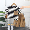Boys Striped Flap Pocket T-Shirt With Shorts Set 2 pc. Sets Brown 1-2 Y 