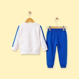 Boys White Typography Print Long Sleeve Sweatshirt With Jogger Sets 2 pc. Sets