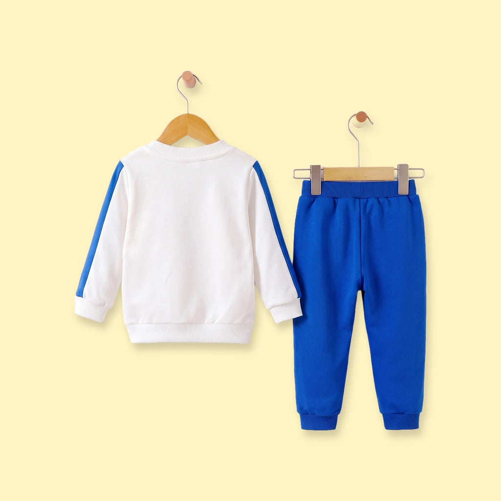 Boys White Typography Print Long Sleeve Sweatshirt With Jogger Sets 2 pc. Sets