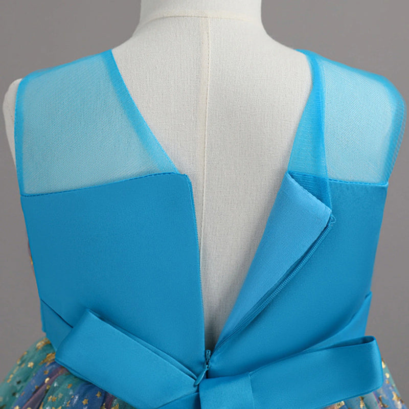 Girls Blue Star Foil Print Sleeveless Fit & Flare Party Wear Dress Party Dresses
