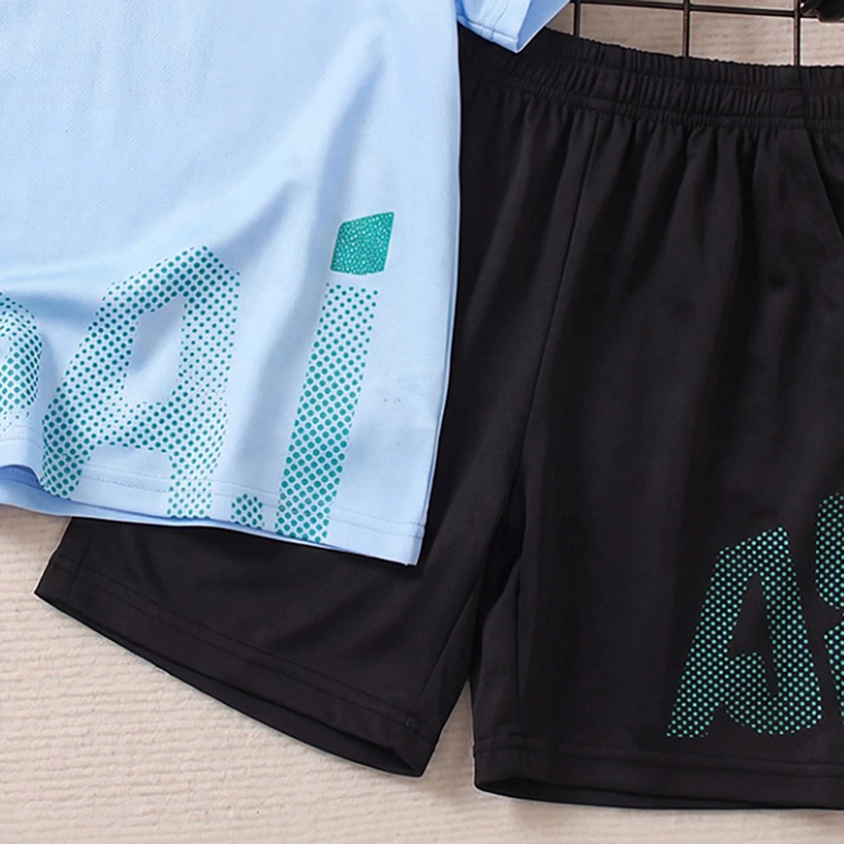 Boys Sky Blue Typography Print Short Sleeve T-Shirt With Shorts Sets 2 pc. Sets