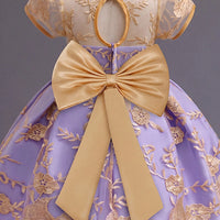 Girls Purple Floral Embroidered Fit & Flare Party Wear Dress Party Dresses