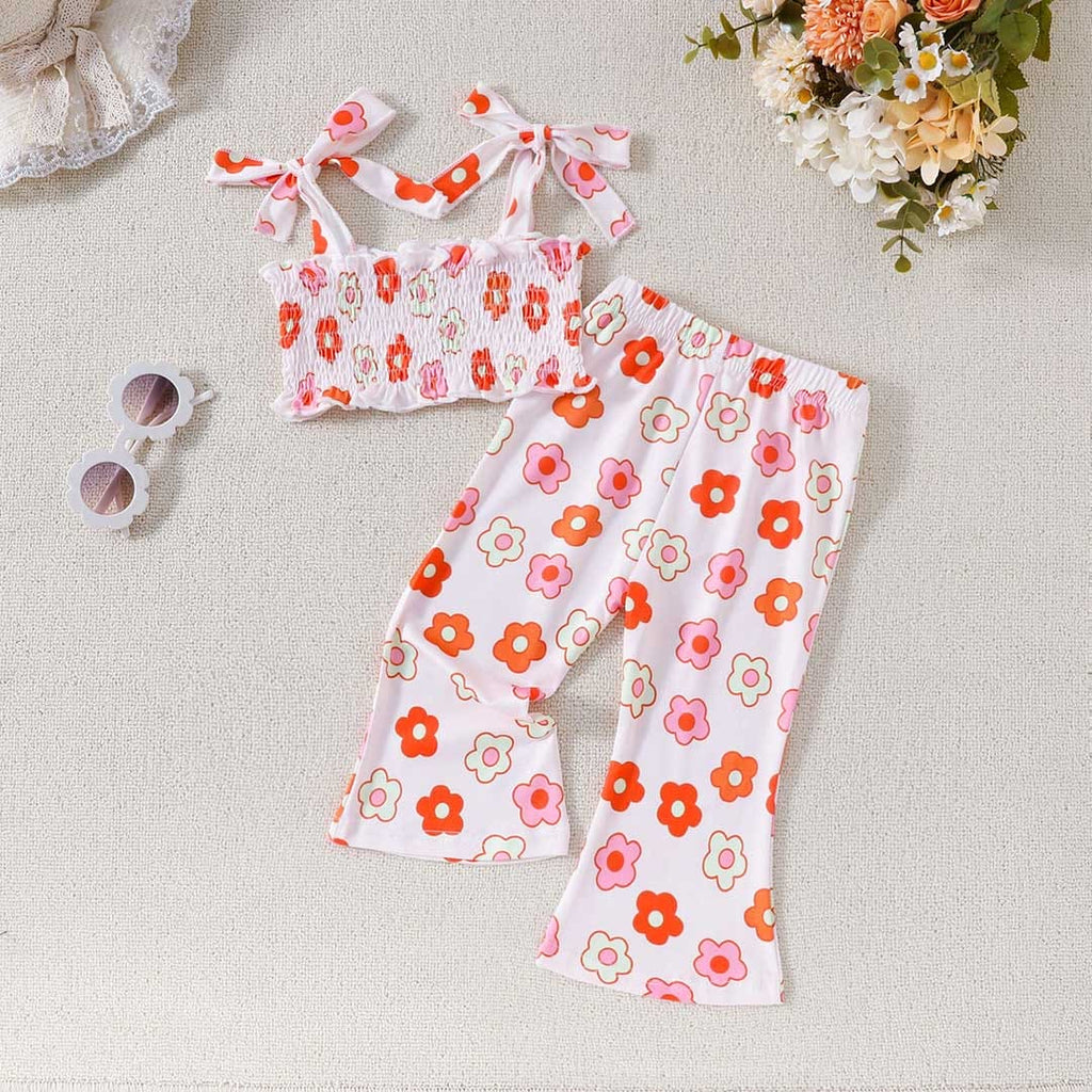Girls Floral Printed Crop Top With Pants Set