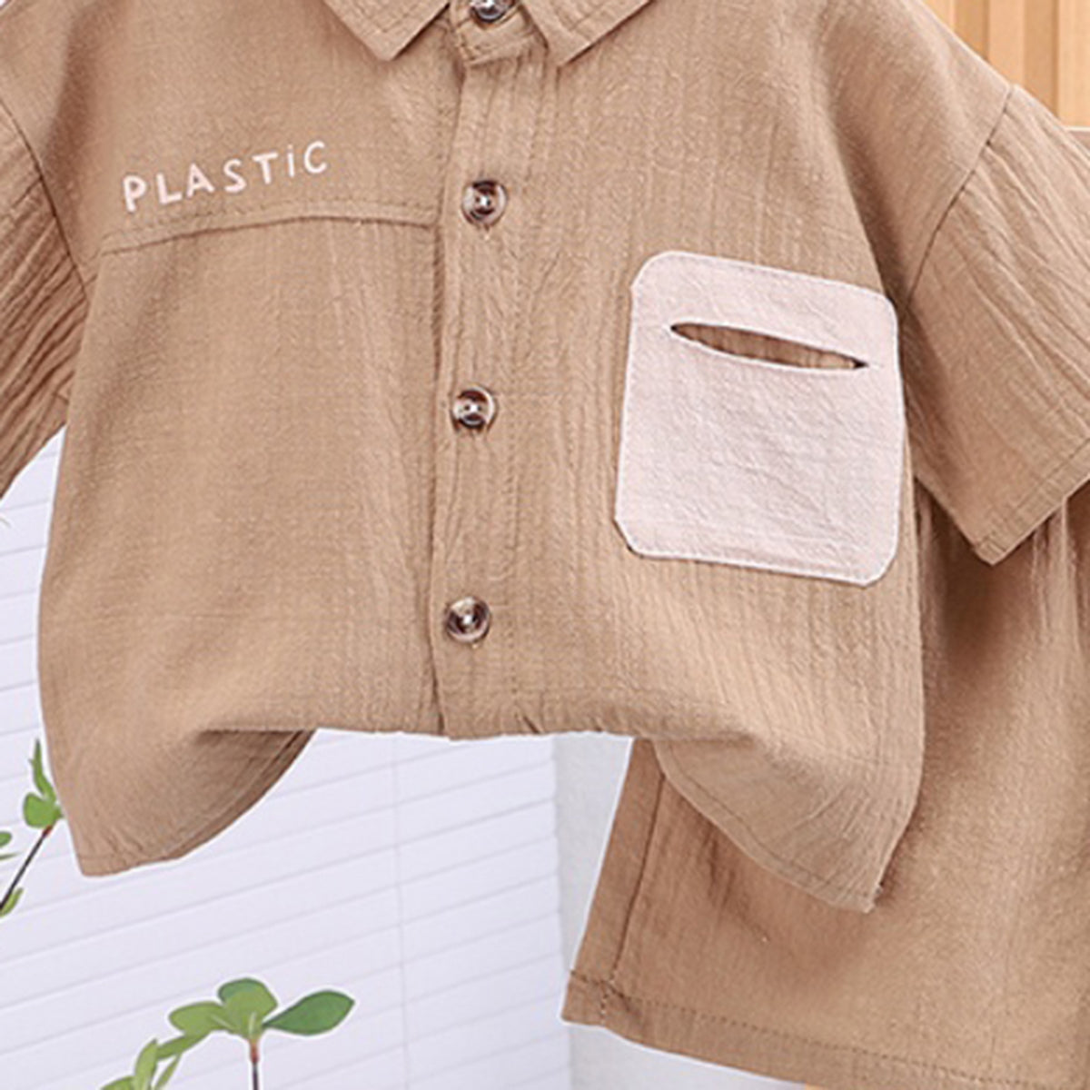 Boys Brown Textured Short Sleeves Shirt With Shorts Set 2 pc. Sets