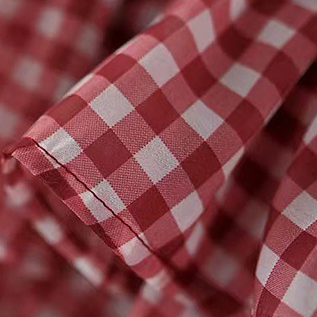 Girls Red Checked Sleeveless Layered Dress Casual Dresses