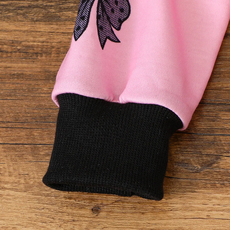 Girls Pink Alphanumeric Printed Long Sleeves Sweatshirt With Pant Sets Sets