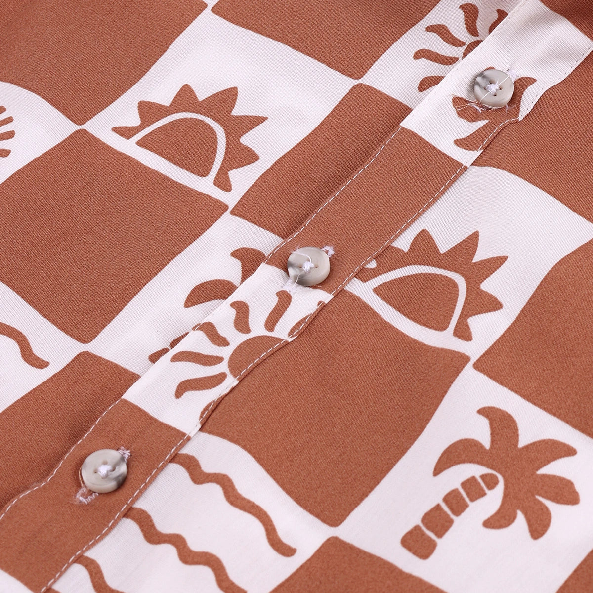 Boys Brown Tropical Print Checked Shirt With T-Shirt And Shorts Sets 3 pc. Sets
