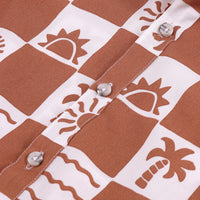 Boys Brown Tropical Print Checked Shirt With T-Shirt And Shorts Sets 3 pc. Sets