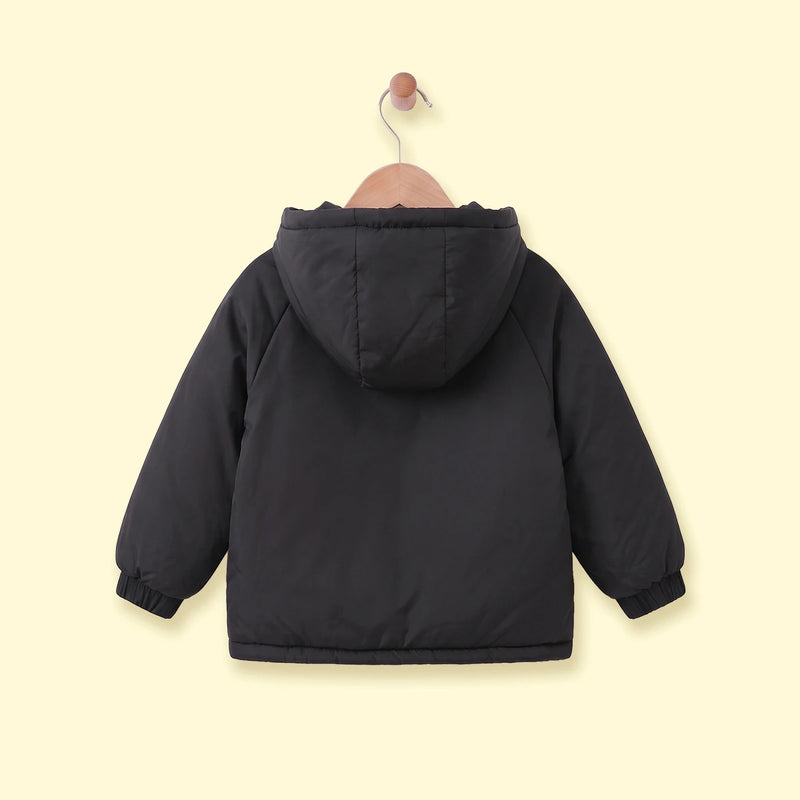 Boys Black Long Sleeve Hooded Zip-up Jacket Coats & Jackets
