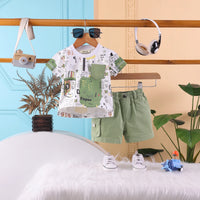 Boys Green Typographic Printed T-Shirt With Twill Shorts Sets 2 pc. Sets Green 3-6 M