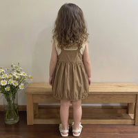 Girls Brown Solid Pinafore Dress With Sleeveless Inner Top Casual Dresses