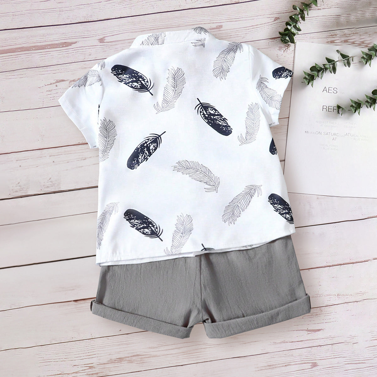 Boys White Tropical Print Short Sleeves Shirt With Shorts Set 2 pc. Sets