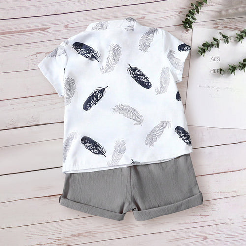 Boys White Tropical Print Short Sleeves Shirt With Shorts Set 2 pc. Sets