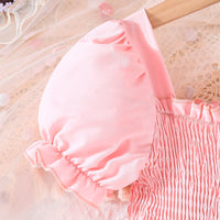 Girls Pink Flower Applique Puff Sleeve Fit & Flare Dress Casual Dresses