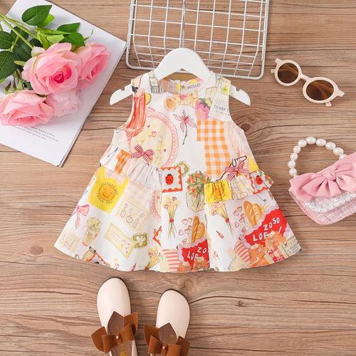 Girls Multicolor Graphic Sleeveless A-line Dress Casual Dresses Multicolor 1-2 Y