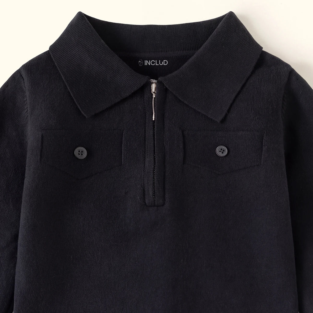 Boys Black Long Sleeve Polo Sweater Sweaters & Cardigans