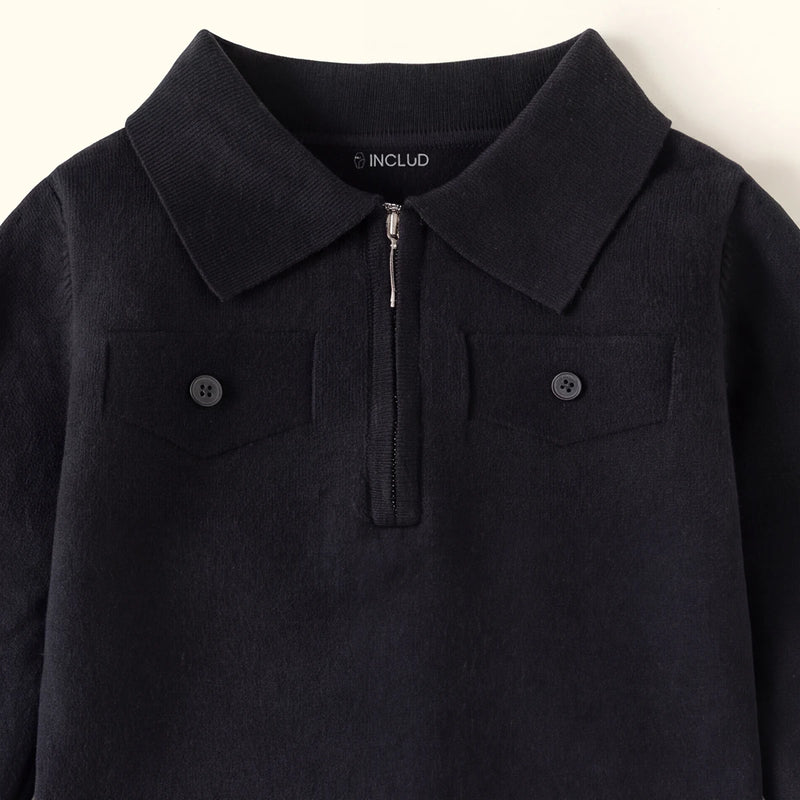 Boys Black Long Sleeve Polo Sweater Sweaters & Cardigans
