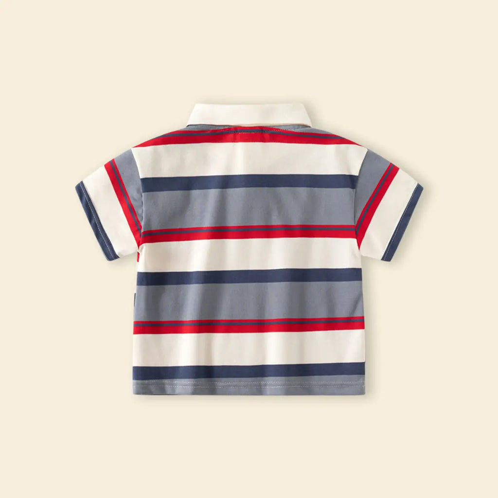 Boys Multicolor Stripes Polo T-Shirt With Short Sleeves Tshirts