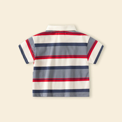 Boys Multicolor Stripes Polo T-Shirt With Short Sleeves Tshirts