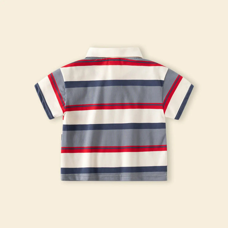 Boys Multicolor Stripes Polo T-Shirt With Short Sleeves Tshirts