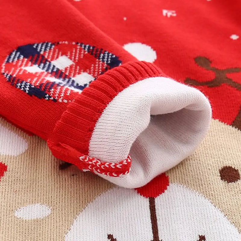 Boys Red Sweater With Cute Reindeer and Snowflake Design Sweaters & Cardigans