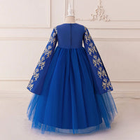 Girls Royal Blue Embroidered Gown With Long Sleeves Casual Dresses