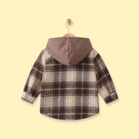 Boys Brown Checked Long Sleeve Hooded Shirt Shirts