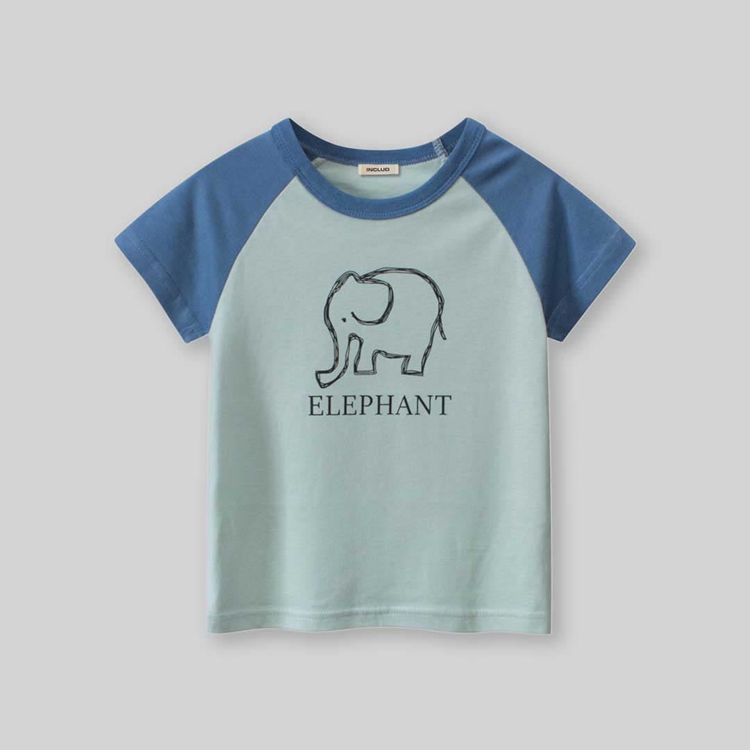 Boys Elephant Print Raglan Sleeves T-Shirt Tshirts   