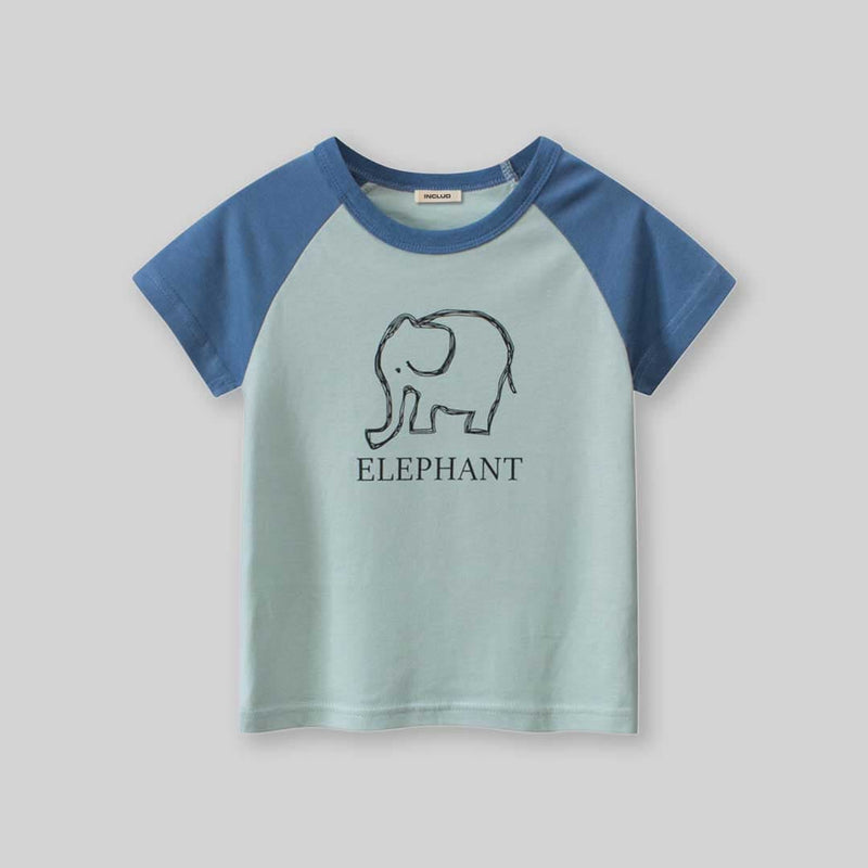 Boys Elephant Print Raglan Sleeves T-Shirt Tshirts   