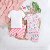 Girls Pink Flamingo Printed T-shirt with Shorts Multipack Set - Set of 2 Sets