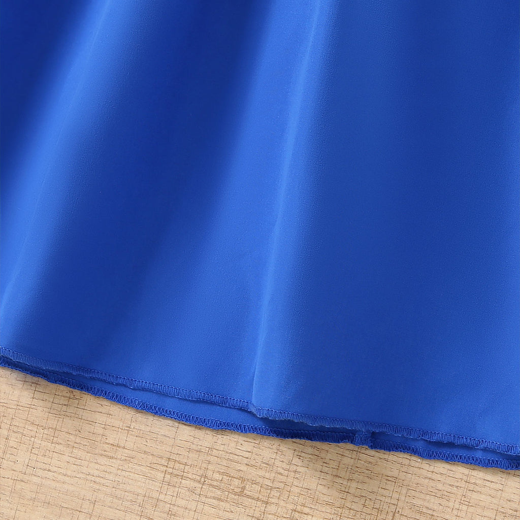 Girls Blue Sleeveless Shoulder Strap Ruffles Dress Casual Dresses