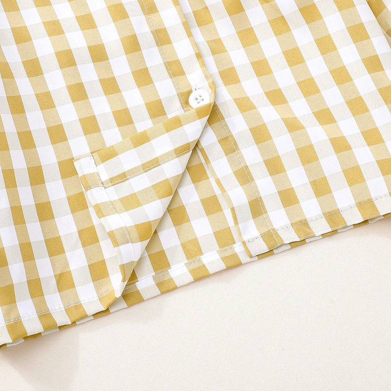 Girls Yellow Checked Long Sleeves Top With Skit Sets Sets