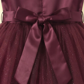 Girls Maroon Glitter Print Sleeveless Party Gown Party Dresses