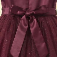Girls Maroon Glitter Print Sleeveless Party Gown Party Dresses