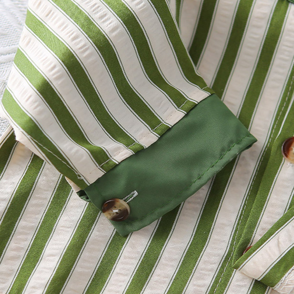 Boys Green Stripes Oversized Shirt With Denim Pants Set 2 pc. Sets