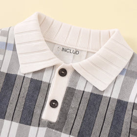 Boys Apricot Checked Polo Sweatshirt With Denim Pants Sets 2 pc. Sets
