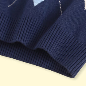 Boys Navy Blue Diamond Jacquard Long Sleeve Sweater Sweaters & Cardigans