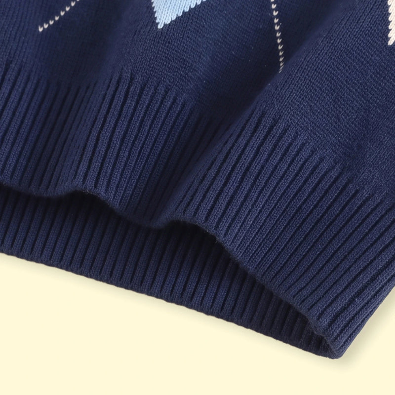 Boys Navy Blue Diamond Jacquard Long Sleeve Sweater Sweaters & Cardigans
