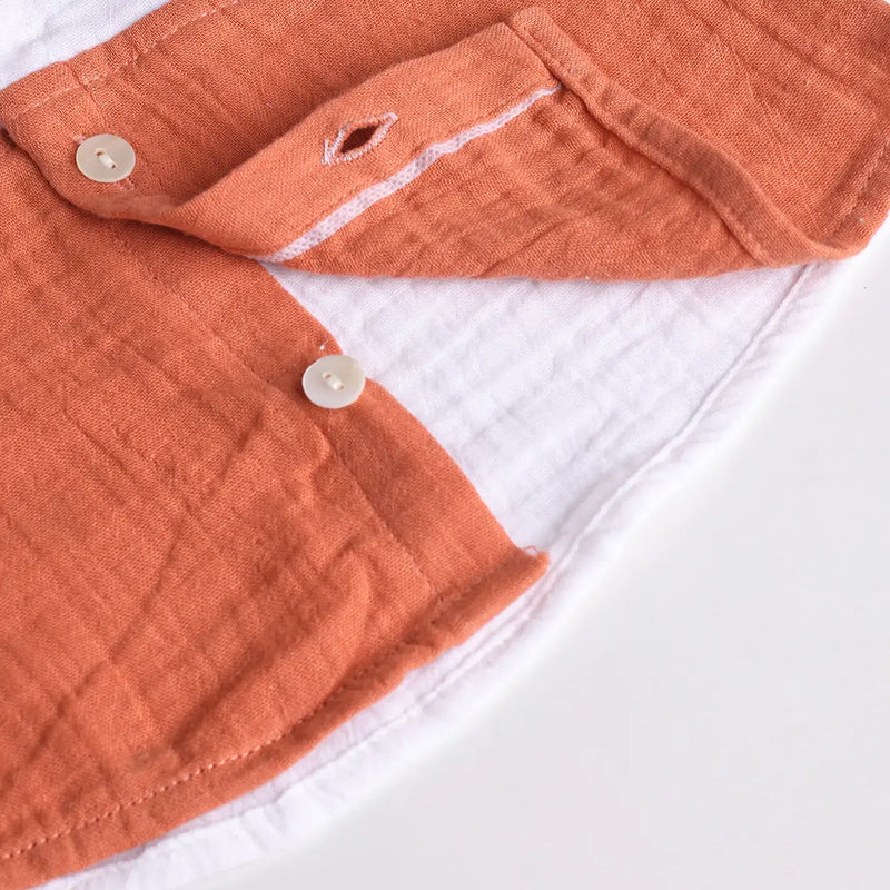 Boys Orange Embroidered Short Sleeve Shirt With Elasticated Shorts Sets 2 pc. Sets