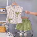 Girls Green Floral Printed Round Neck Top With Elasticated Shorts Sets 2 pc. Sets Green 1-2 Y
