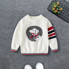 Boys White Regular Sweater With Self-Design Puppy Patterns Sweaters & Cardigans White 2-3 Y