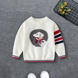 Boys White Regular Sweater With Self-Design Puppy Patterns