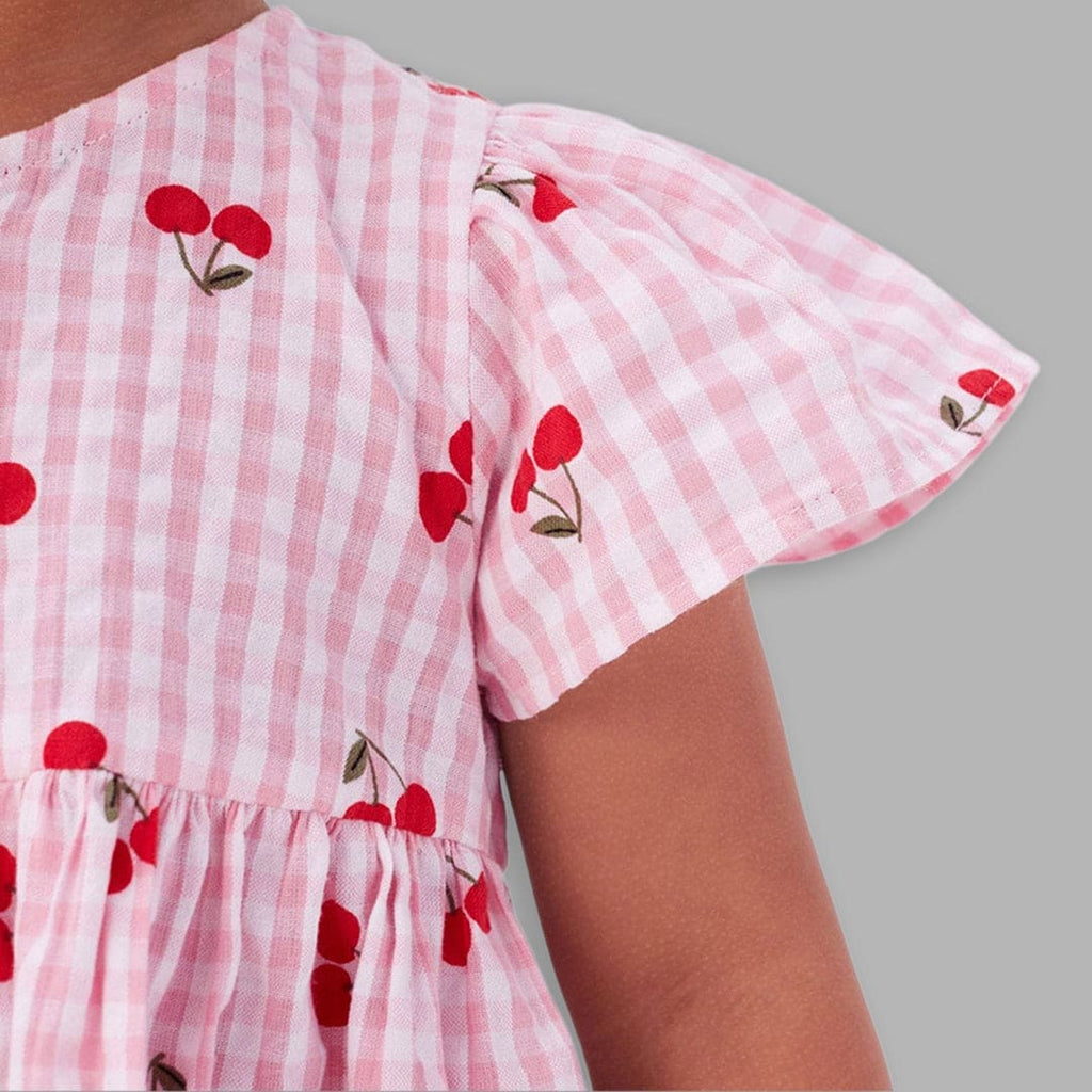 Girls Short Sleeves Cherry Print Fit & Flare Dress Casual Dresses   