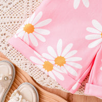 Girls Short Sleeve T-Shirt With Pink Floral Print Dungaree Sets 2 pc. Sets