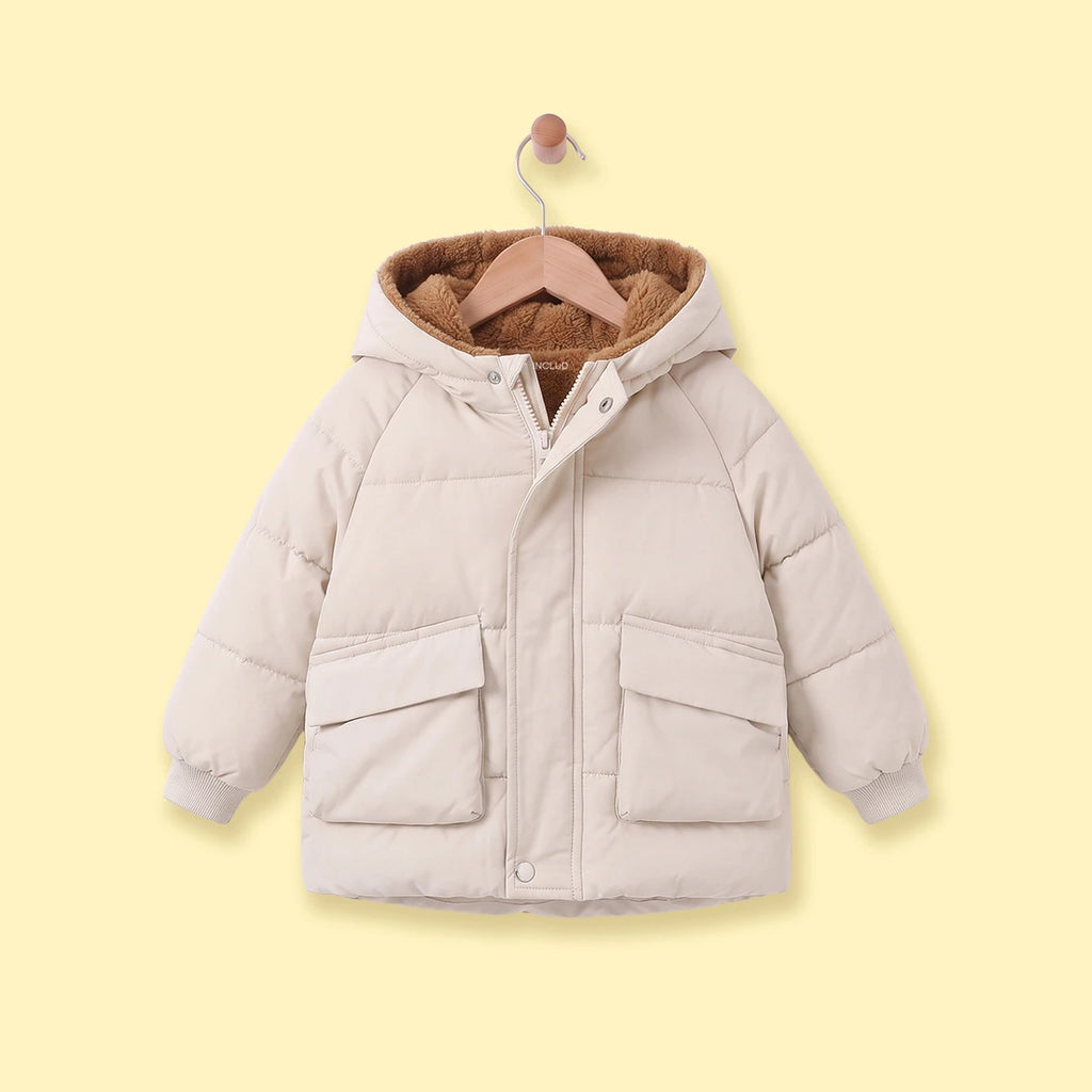 Boys Beige Fur Hooded Puffer Jacket Coats & Jackets Beige 1-2 Y