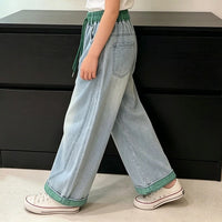 Girls Blue Relaxed Fit Denim Jeans with Drawstring Pants
