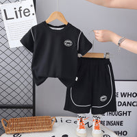 Boys Black Solid Short Sleeves Contrast Piping T-Shirt With Shorts Set 2 pc. Sets
