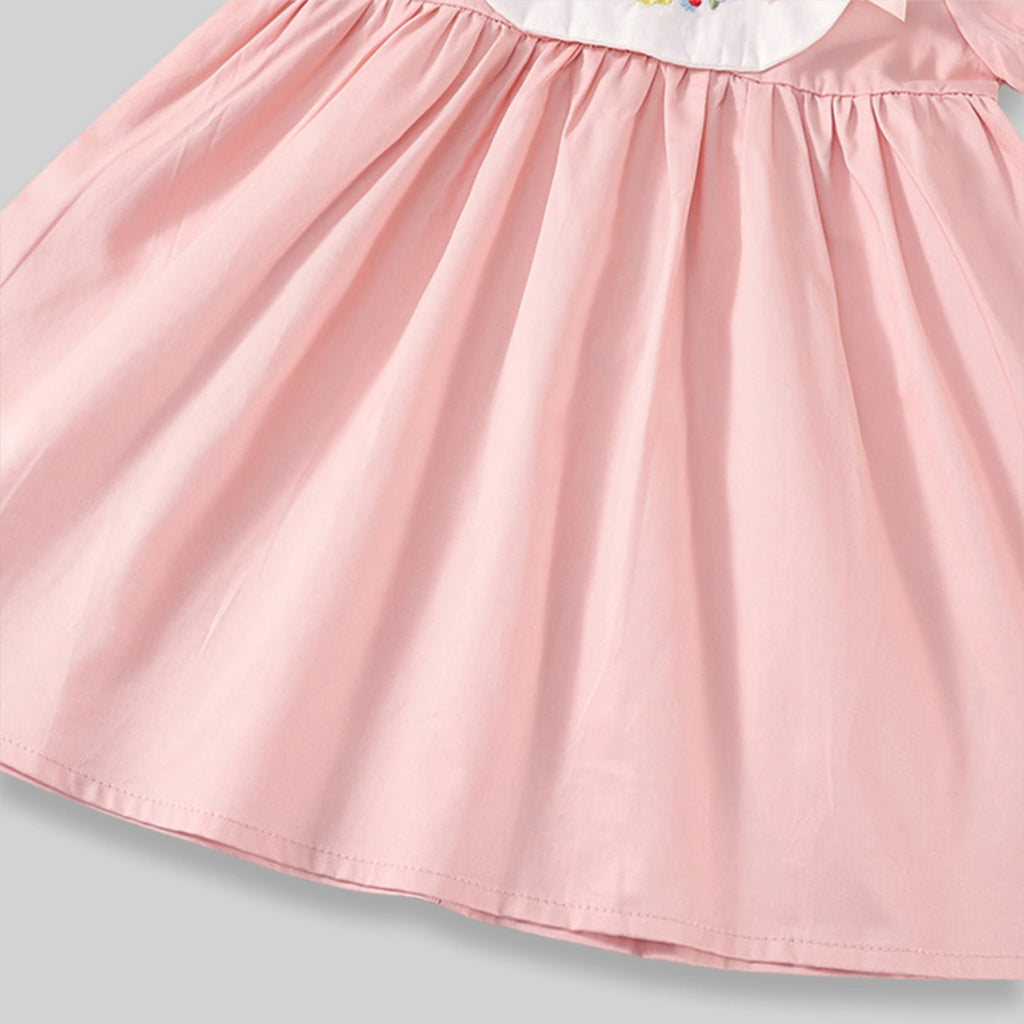 Girls Light Pink Floral Embroidered Peter Pan Collar Fit & Flare Dress Casual Dresses