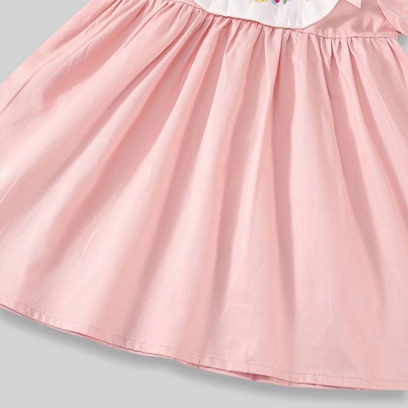 Girls Light Pink Floral Embroidered Peter Pan Collar Fit & Flare Dress Casual Dresses